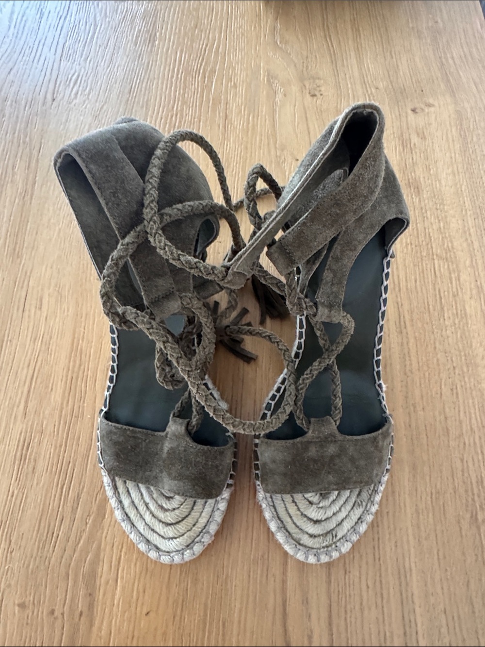 Joie Olive Suede Espadrille Lace-Up Wedges